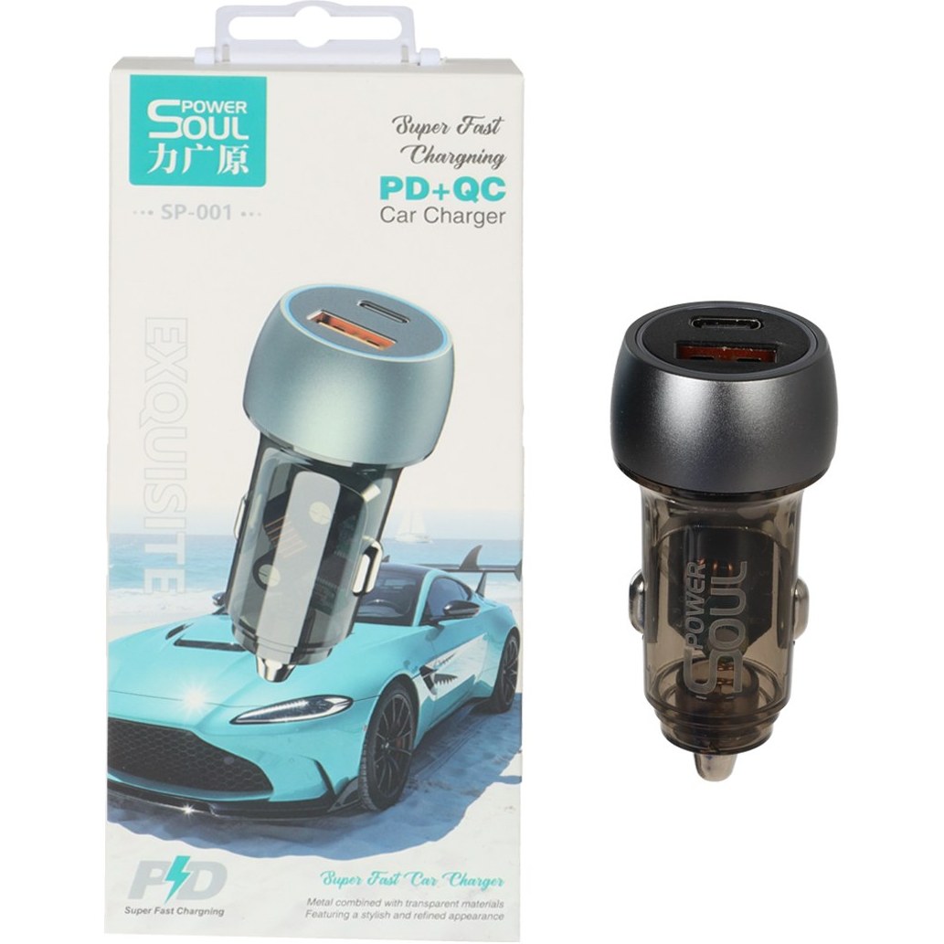 شارژر فندکی PD و فست دو پورت Power Soul مدل SP-001 - مشکی DST