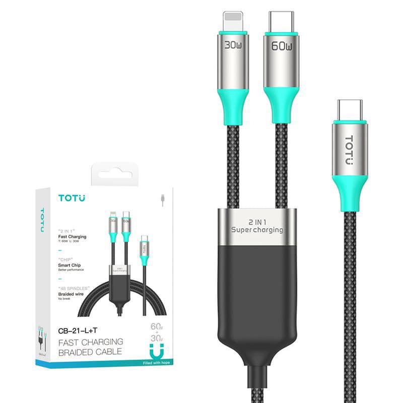 کابل شارژر USB-C to USB-C  و usb-c to lightningتوتو (TOTU)  یک متری